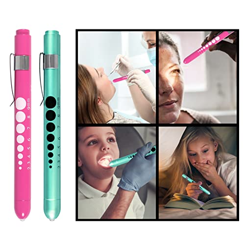 Medical Diagnostic Penlight, Pupil Light, Mini Reusable LED Pen Torch, Torch, Doctor Nurse, Emergency Pen Light with Engraving Gauge and Linea (Pink+Green) Pink + Green