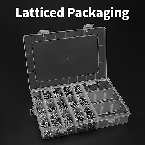 M3 M4 M5 Button Head Socket Cap Screws Bolts Flat Washers and Nuts Assortment Kit Socket Head Screws,304 Stainless Steel,Metric 880pcs 15sizes with 3 Allen (Hex) Keys,Latticed Packaging