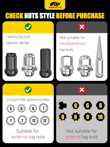MIKKUPPA 8PCS Spline Lug Nuts Socket Set 5, 6, 7 & 12 Spline