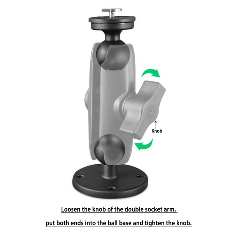 Strg 1'' Ball Mount with Aluminum Alloy Round Plate, Universal Electronic Device Mounting Ball Base with AMPS Holes Compatible with RAM Mount and All 1 Inch/B Size/ 25MM Ball Double Socket Arms Base Diameter: 63mm