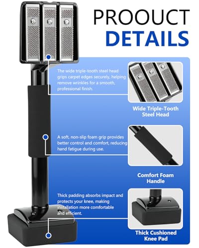 Carpet Knee Kicker Tool Kit with Carpet Tucker, Stretcher Tools for Carpet Stretching and Tucking with Anti-slip Gloves for Carpet Installation Work