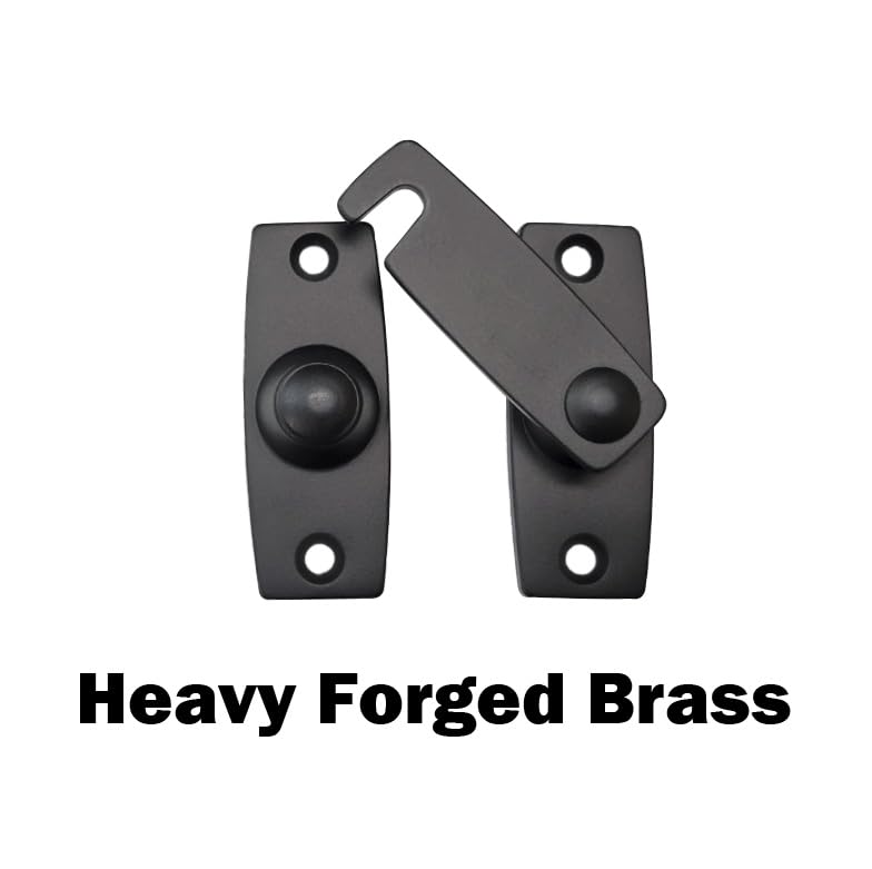 QCAA 2.5" x 2.65", Large, Heavy Forged Solid Brass Door Latch, 180 Degrees Flat Surface Mounting Door Latch Buckle for Doors & Windows, Matte Black, 2Pack, Made in Taiwan 2 Pack Matte Black(2 Pack)