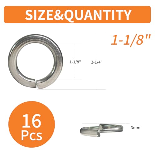 1-1/8" Spring Lock Washers (16pcs), 304 Stainless Steel (18-8), Split Lock Washer, Metric, SAE 1-1/8"
