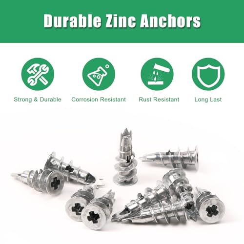 500PCS Zinc Self-Drilling Drywall Anchors with Screws Kit, 250pcs Heavy Duty Metal Wall Anchors and 250pcs #8 x 1'' Screws 500