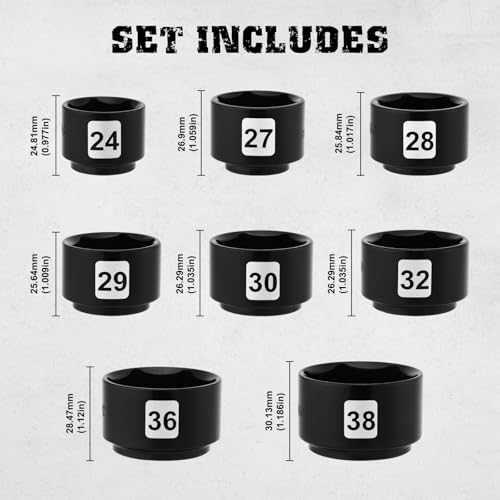 Mayouko 8 Pieces 3/8" Drive Low Profile Oil Filter Cap Wrench Socket Set, 24mm, 27mm,28mm,29mm,30mm,32mm,36mm,38mm,CR-V, Oil Filter Cap Remove and Install Tool Kit 8PCS- 24,27,28,29,30,32,36,38mm