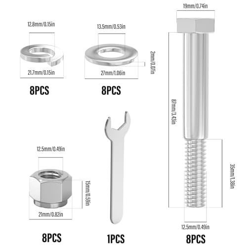 8PCS 1/2" x 3-1/2" 304 Stainless Steel External Hex Bolt, Half Threads Bolt with Nut and Spanner 1/2" x 3-1/2"