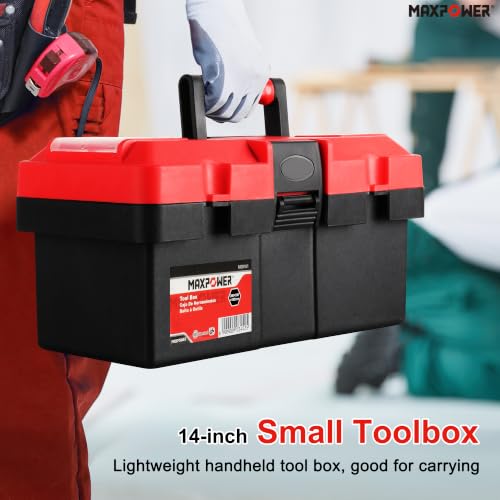 MAXPOWER Small Tool Box, 14-inch Plastic Tool Boxes with Handle 14” 14" red