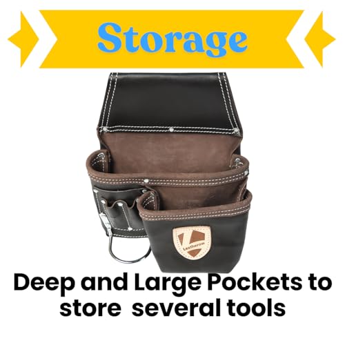 Heavy-Duty Full Grain Leather Tool Belt for Electricians – Multi-Pouch Construction Work Gear with Key Clip, Durable Carpenter Utility Belt for Men (Style 4, Standard) Style 4