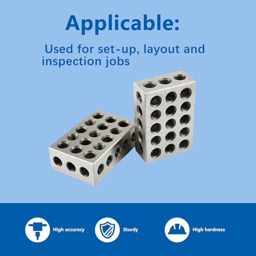 WFLNHB 1 x 2 x 3 Inch Blocks Hardened Steel Set 23 Holes 0.0001 Accuracy with Screws Hex Key Plastic Case