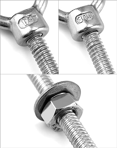 QWORK Eye Bolt, 25 Pack 1/4"x3" Stainless Steel Marine Grade Threaded Eyebolts, Lifting Ring Threaded Eyebolts with Nuts Washers 1/4" x 3"