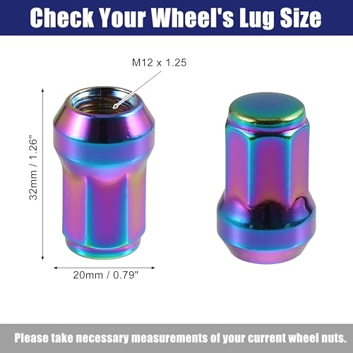 ACROPIX M12 x 1.25 Car Lug Nuts Cone Seat Closed End Bulge Acorn Hex Wheel Nut with Socket Key Multicolor - Pack of 20