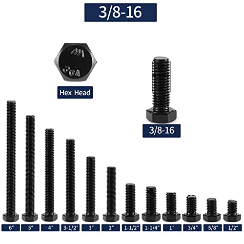 3/8-16 x 4 Inch Hex Head Screw Bolt, 20Pcs 18-8 (304) Stainless Steel, Fully Threaded,Black Oxide by SG TZH 1 3/8-16 x 4"