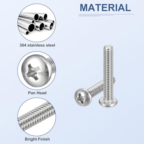 DTGN 348Pcs Nuts and Bolts Assortment Kit, #10-24 Phillips Pan Head Machine Screws, 304 Stainless Steel Screws 1/2", 3/4", 1", 1-1/4", 1-1/2", 2" Assortment Kit with Washers