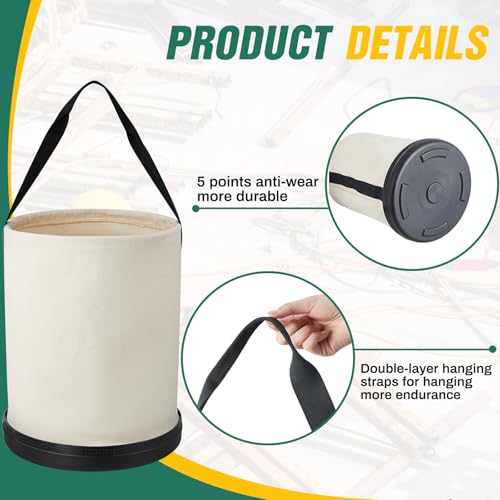 2 Pack Utility Canvas Tool Bucket 9" D x 14" H All Purpose Canvas Bucket Bag, Truck Tool Organizer with Plastic Bottom for Store Work Accessory