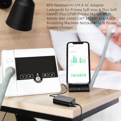 KFD Power Supply 24 V 2.7 A Charger for Löwenstein Prism Smart Plus/Max Prism Soft Plus/Max Medical Skynet ELK-A069 CPAP Sleep Apnea Device Weinmann WM 24480 60 W Adapter (Does Not Fit 37 V 90 W wm 29657)