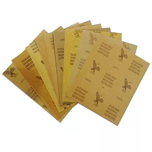 9 x 11 Inch Sand Paper, 120/240/320/400/600/800/1000/1500/2000Cw Grit Silicon Carbide Waterproof Abrasive Paper Electro Coated Sheets for Wood Furniture Finishing, Metal Sanding ect（45 Pcs