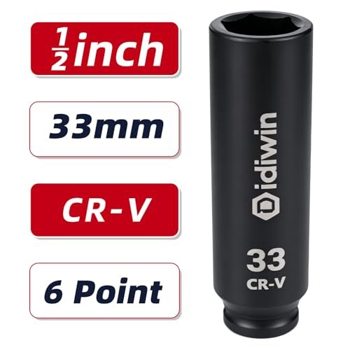 1/2" Drive 33mm Extra Deep Impact Socket，6.3"(160mm) Long，6-Point, Heat Treated Cr-V Alloy Steel, One-Piece Forged, Radius corner design
