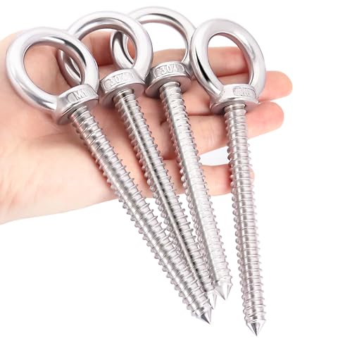 OHIYO 5 inch / 5.5 inch / 6.3 inch Heavy Duty Eye Hooks M10 Eyelet Screw Heavy Duty Screw in Eye Hooks for Hammock Stand, Swing Chair, Yoga, Heavy Indoor & Outdoor Uses (12 Pack)