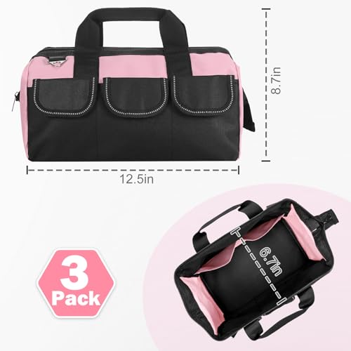 3 Pack Pink Tool Bag for Women, 13 Inch Water-Resistant Tool Organizer