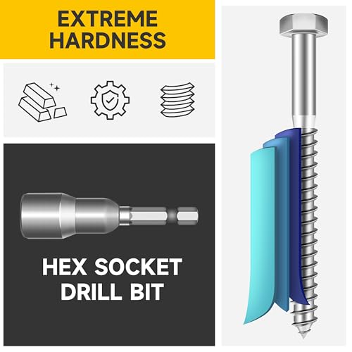 Mywish (50Sets) 3/8" x 1-1/2" Lag Bolts, 304 Stainless Steel 3/8 inch Lag Screws Bolts for Wood, Heavy Duty Hex Head with Flat Washers Bolt Kit, Bright Finish 3/8 x 1-1/2"