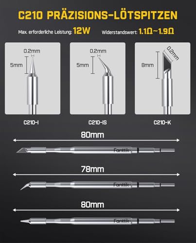 Fanttik C210 Soldering Tips (Pack of 6) | Replacement Soldering Tips for T1 Max, C210-K/I/IS, Quick Heating