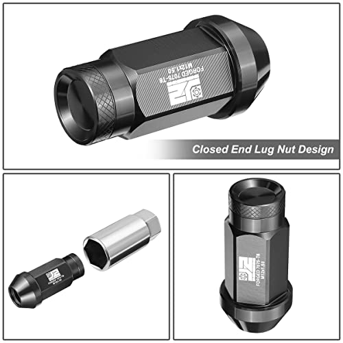 J2 Engineering J2-LN-T7-037-15-BK M12 x 1.5 T6-7075 Aluminum 24mm x 50mm Closed End Lug Nuts w/Deep Drive Extension Adapter,Black