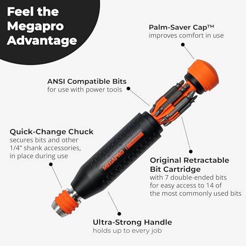 MEGAPRO® 14-in-1 MegaLOK™ Multi-Bit Screwdriver | Quick-change Chuck | ANSI Compatible bits can be used in your impact driver |
