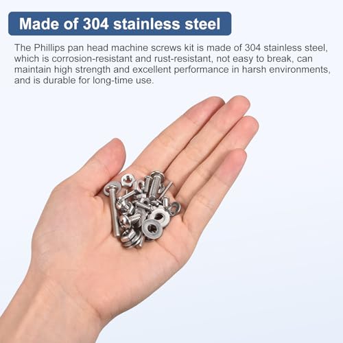 DTGN 348Pcs Nuts and Bolts Assortment Kit, #10-24 Phillips Pan Head Machine Screws, 304 Stainless Steel Screws 1/2", 3/4", 1", 1-1/4", 1-1/2", 2" Assortment Kit with Washers
