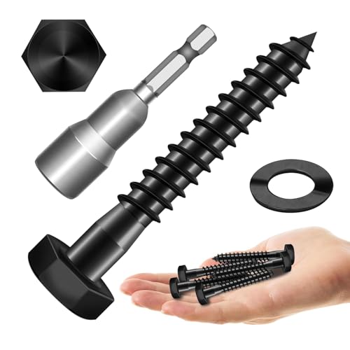Mywish (40Sets) 1/4" x 2" Hex Head Lag Bolts & 50Pcs 4 Inch Wood Screws, #14 x 4 Heavy Duty Outdoor Wood Screws Assortment Kit Deck Screws, Heavy Duty Lag Screws with Washers, Lag Screws Wood Screws,