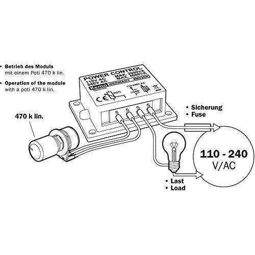 Kemo M028N Power Regulator 110 - 240 V/AC, 4000 VA. Control of ohmic and inductive loads eg motors, heaters if they can be controlled in phase control Single