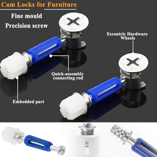 380PCS Cam Locks for Furniture,Include 300 Multi-Size Cam Bolt & Nuts Set and 80 Wood Dowel Pins,3-in-1 Eccentric Wheels Furniture Cam Lock Fasteners for Cabinet,Wardrobe and Drawer 380PCS-Silver