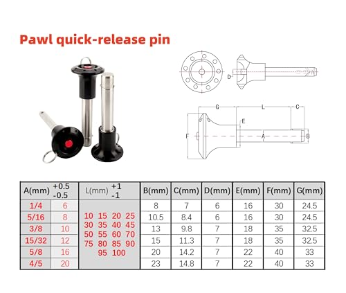 Stainless Steel jaw Handle Locking pin with axial Locking Pawl pin Tongue Quick-Release pin with Safety Rope (Diameter:15/32in(12mm), Clamping Length：4in(100mm)) Diameter:15/32in(12mm) Clamping length：4in(100mm)