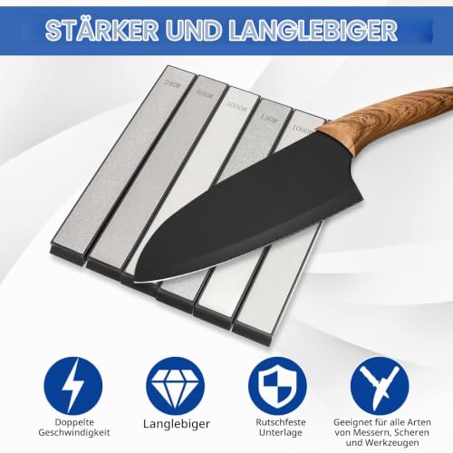 Diamond Whetstone Set of 6, Small Diamond Whetstones 150-3000 Grit, Sharpening Rod for Knives, Kitchen Knives, Scissors & Tools, Dry Use, Ideal for Daily Knife Care