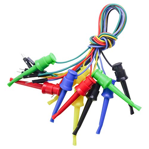 Test Hook Clips to Breadboard Male Jumper Wires (Pack of 10) | Soft flexible silicone, test leads for electrical testing
