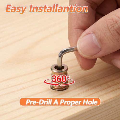 100 Pcs Screw Inserts 3/8-16 x 1 Inch, Carbon Steel Threaded Inserts for Wood Furniture, Hardware Nuts Assortment Kit with 2 Hex Wrenches, Zinc Plated Wood Nut Insert for Soft & Hard Projects