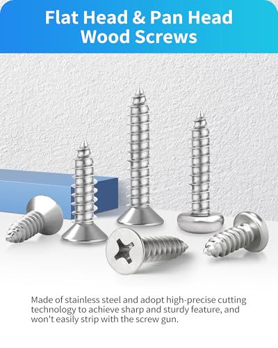 M3 M4 M5 M6 Wood Screws Assortment Set,304 Stainless Steel Assorted Self Tapping Screws Kit Truss Flat Pan Head Phillips Drive Drilling for Deck Drywall Concrete Sheet Metal (Flat & Pan Head 820PCS) Flat & Pan Head 820PCS