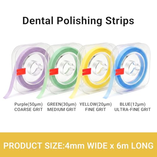 4 Volumes Colourful Teeth Sandpaper, Teeth Polishing Dental Polishing Strips, Dental Sanding Strips, 12μm, 20μm, 30μm, 50μm Grit Size for Spaces, Dental Deep Cleaning of Oral Hygiene (4 mm x 6 m)