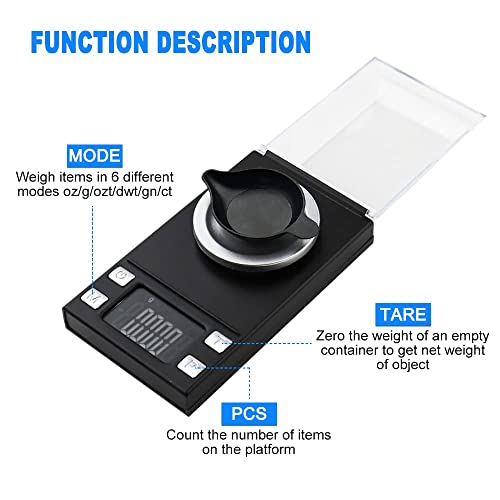 UNIWEIGH Milligram Scale 50g/0.001g,Precision MG Scale for Powder Medicine 50g scale+50g cal weight