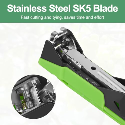 Upgraded Plant Tying Machine Gun to Tie Up Vine Tomatoes and Grapes Quickly Garden Tape Tool for Gardeners Farmers with SK5 Blade Replacement Garden Tapes and Staples Green