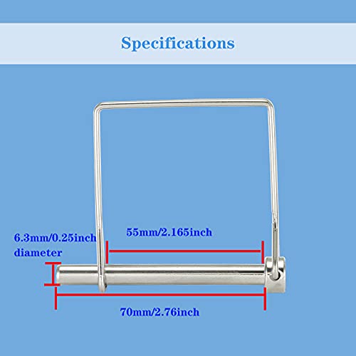 Heavy Duty Safety Coupler Pins 1/4 Inch Diameter, 2.756 Inches (70mm) Length, Wire Lock Pins, Shaft Locking Pins, 316 Stainless Steel(4 Pieces)