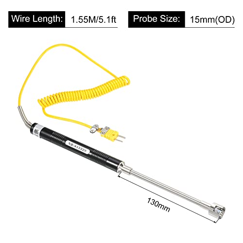 sourcing map K Type Surface Thermocouple Temperature Probe Sensor Stainless Steel -58 to 932°F (-50 to 500°C) 5.1ft 15x135mm