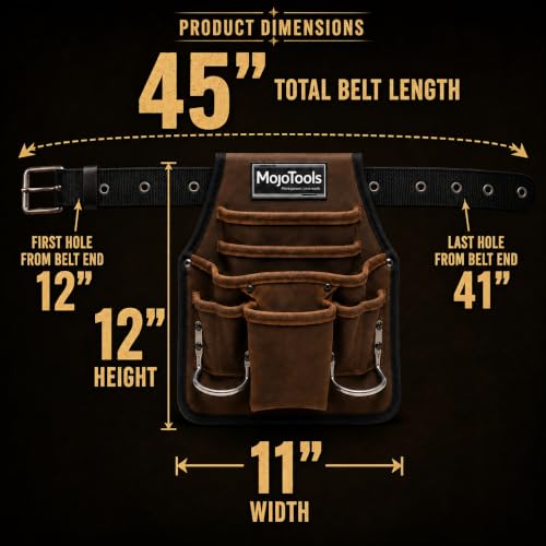 Genuine Leather Tool Belt Work Belt with Dual Steel Hammer Loops, Heavy-Duty Quick-Release Steel Buckle, Full-Grain Cowhide Suede Belt for Framers, Electricians & Plumbers (Brown) Brown