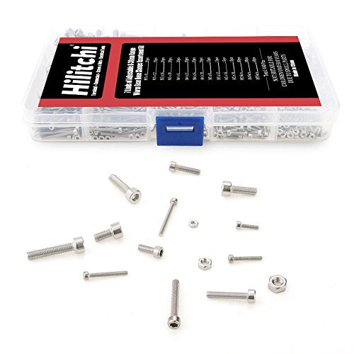 Hilitchi 420pcs M2 3 4 304 Stainless Steel Hex Socket Head Cap Screws Nuts Assortment Kit with Box (304 Stainless Steel)