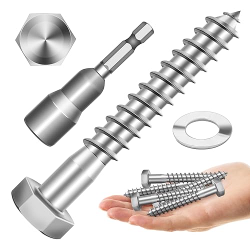 Mywish (10Sets) 3/8" x 2-1/2" & (10Sets) 3/8" x 4" Hex Head Lag Bolts, Heavy Duty Lag Screws with Washers, 304 Stainless Steel Bolts 18-8, Lag Screws Wood Screws, 3/8 Bolt