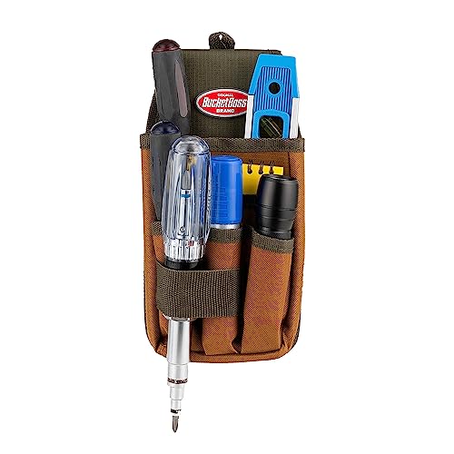 Bucket Boss Utility Pouch with FlapFit 54170 and Fastener Tool Pouch 54160 in Brown and Green