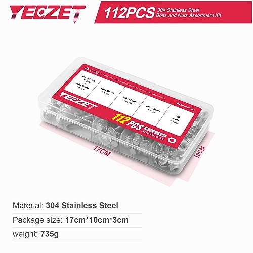 112PCS M6 Stainless Steel 304 Flanged Hex Head Bolts and Nuts kit 10mm 20mm 30mm 40mm 50mm 112PCS M6 Bolts and Nuts Kit