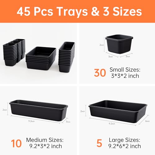 90 Pack Tool Box Organizer with Tray Dividers & Drawer Organizers for Rolling Tool Chest, Work Bench Cabinet Bins - Black & Grey