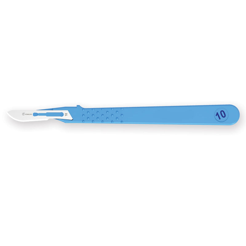 Gima - Sterile stainless steel scalpels, ABS handle, single use, standard, No. 10, 10 individually wrapped scalpels. Standard - 10 scalpels n° 10