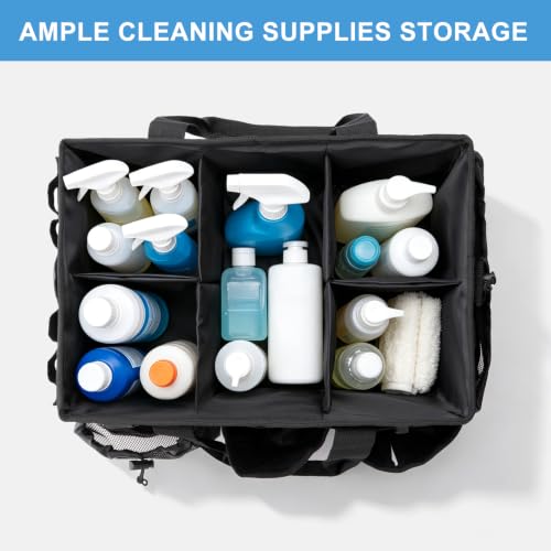 Large Cleaning Caddy Organizer, Adj Straps & Board Dividers Black Large