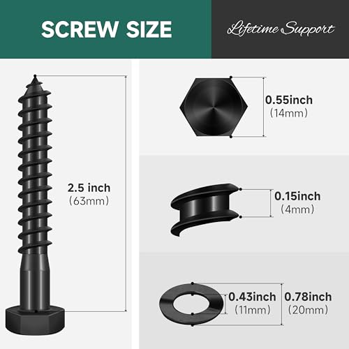 (10Sets) 3/8" x 2-1/2" Hex Head Lag Bolts & 50-Pack Lag Screws 3 Inch, #14 x 3 Wood Screws, Heavy Duty Self Drilling Structural Screw, Heavy Duty Lag Screws with Washers for Exterior Wood and